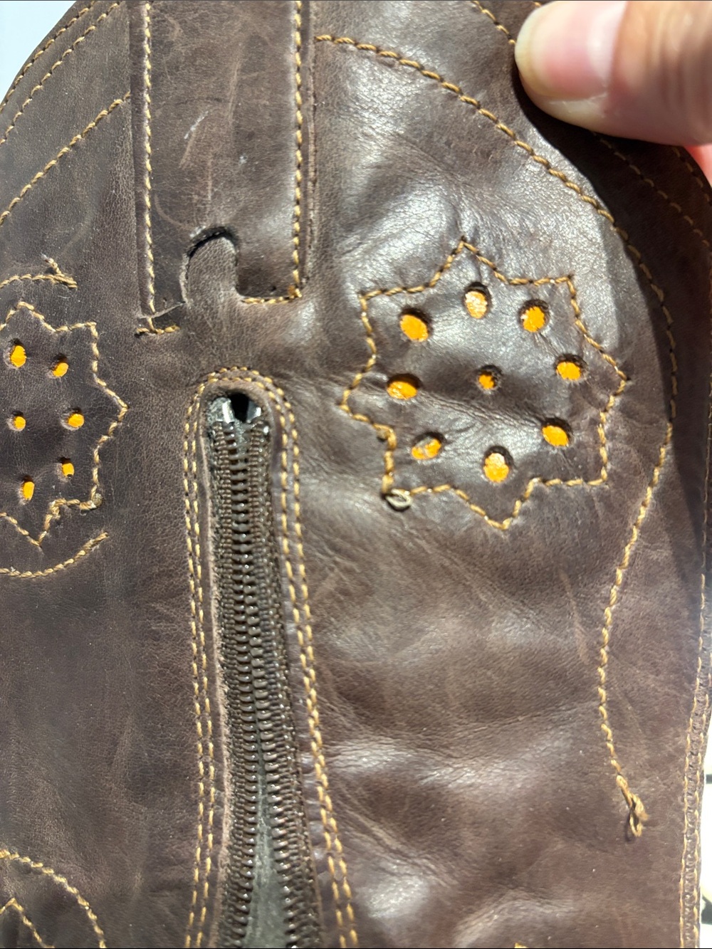 Arnold Churgin Brown Leather Cowboy Boots with Floral Cut Out - Picture 6 of 10